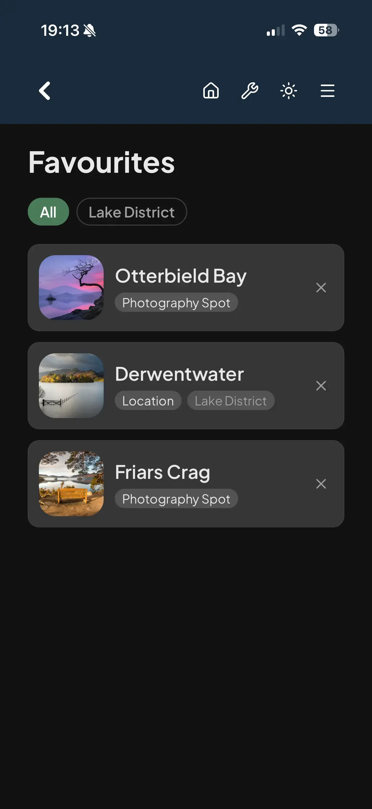 PhotoScout saved favourite locations and photography spots